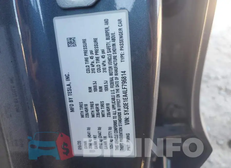 5YJ3E1EA4LF796814 Photo# 12