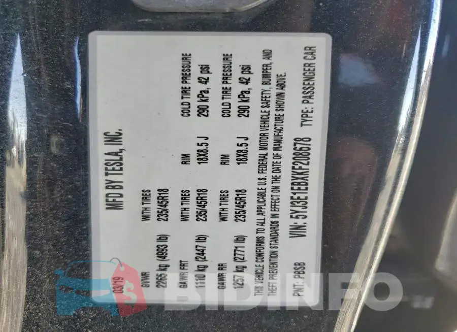 5YJ3E1EBXKF208678 Photo# 11