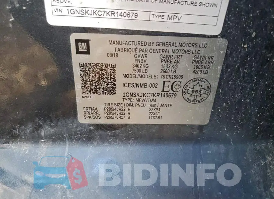 1GNSKJKC7KR140679 Photo# 13