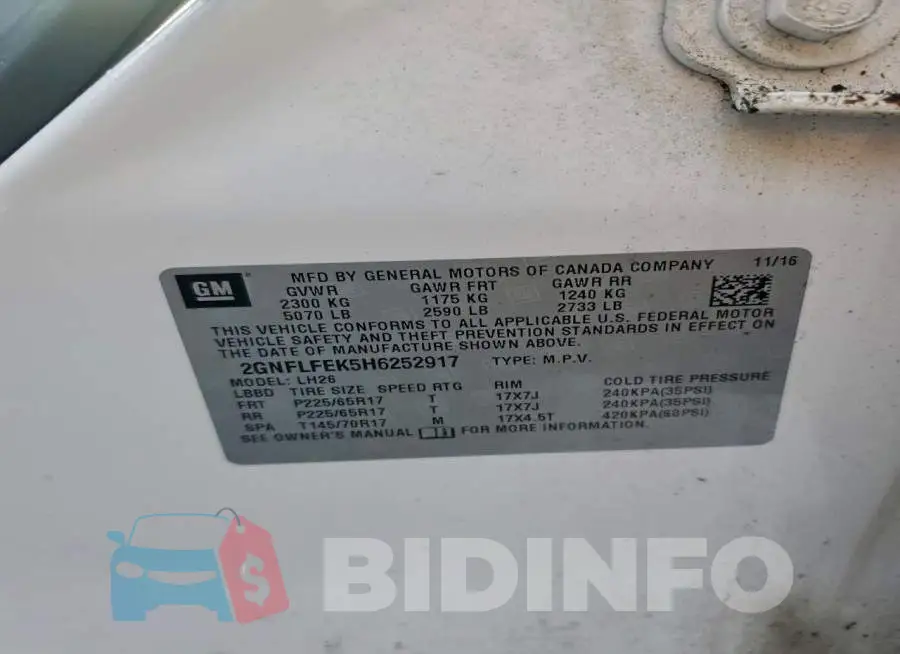 2GNFLFEK5H6252917 Photo# 13
