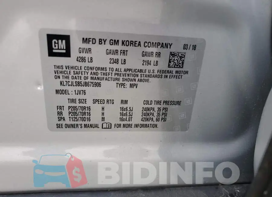 KL7CJLSB5JB675906 Photo# 13