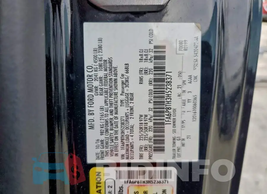 1FA6P8TH3H5238371 Photo# 12