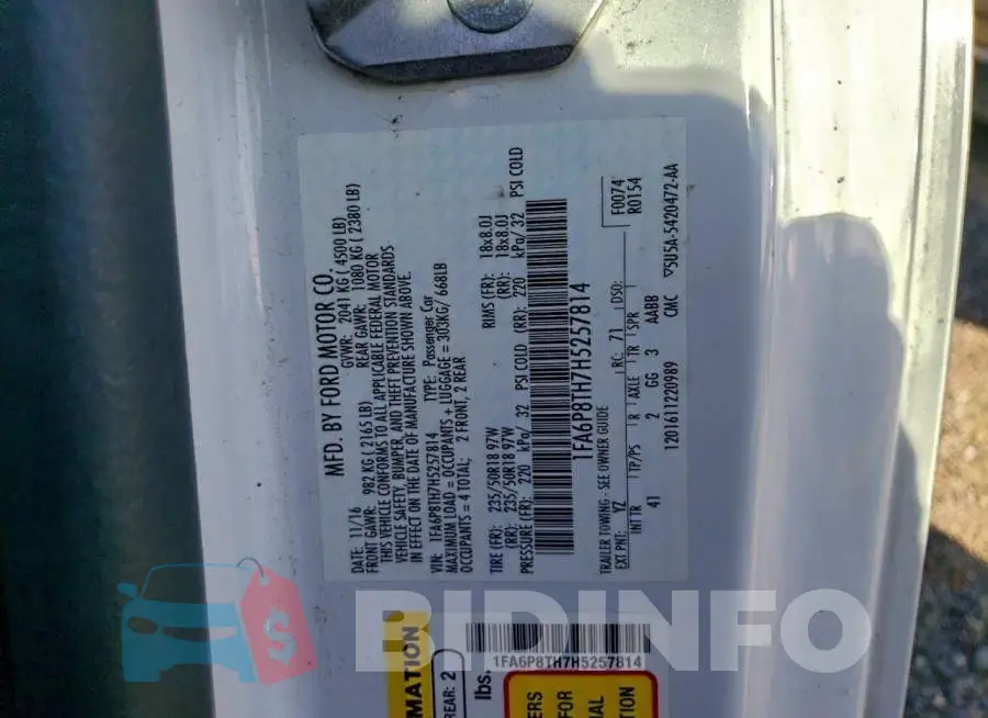 1FA6P8TH7H5257814 Photo# 12