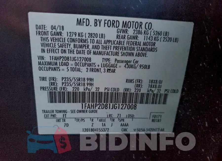 1FAHP2D81JG127008 Photo# 12