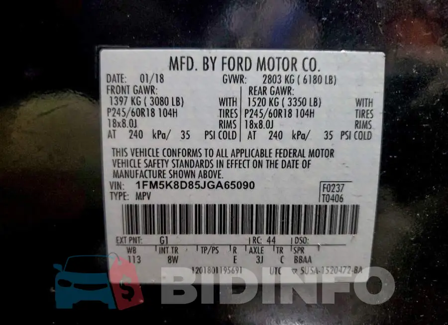 1FM5K8D85JGA65090 Photo# 13