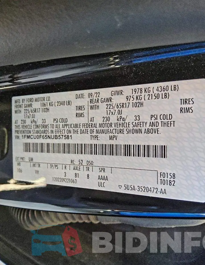 1FMCU0F65NUB57581 Photo# 13