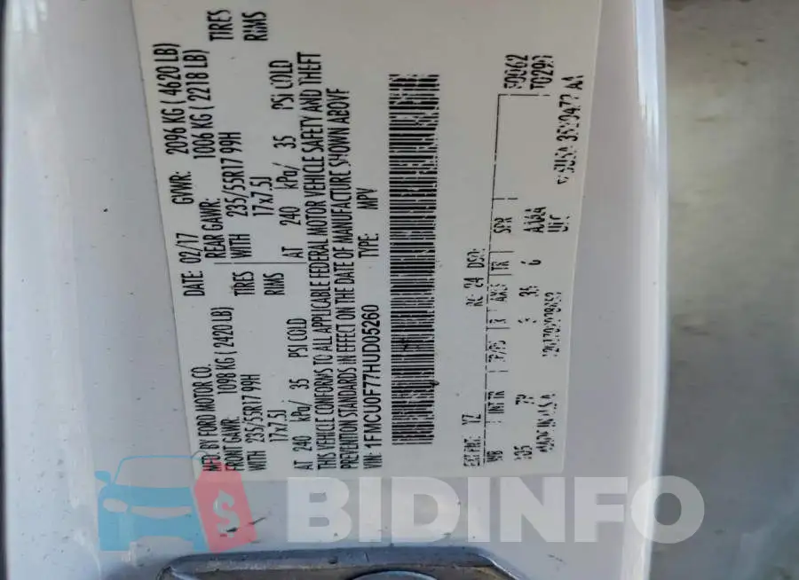 1FMCU0F77HUD05260 Photo# 13