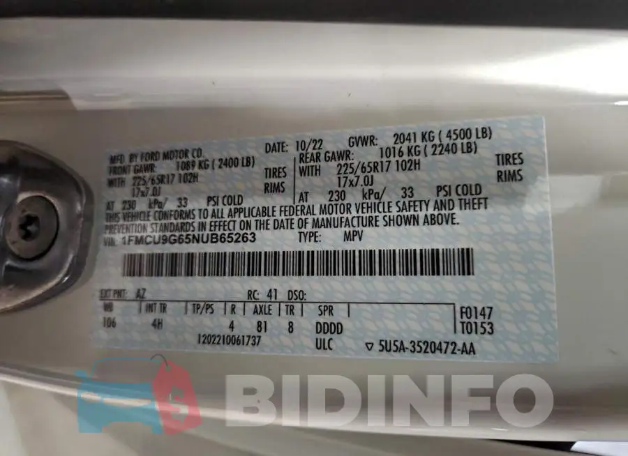 1FMCU9G65NUB65263 Photo# 13