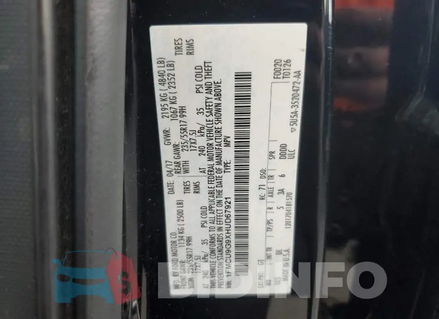 1FMCU9G9XHUD67921 Photo# 13
