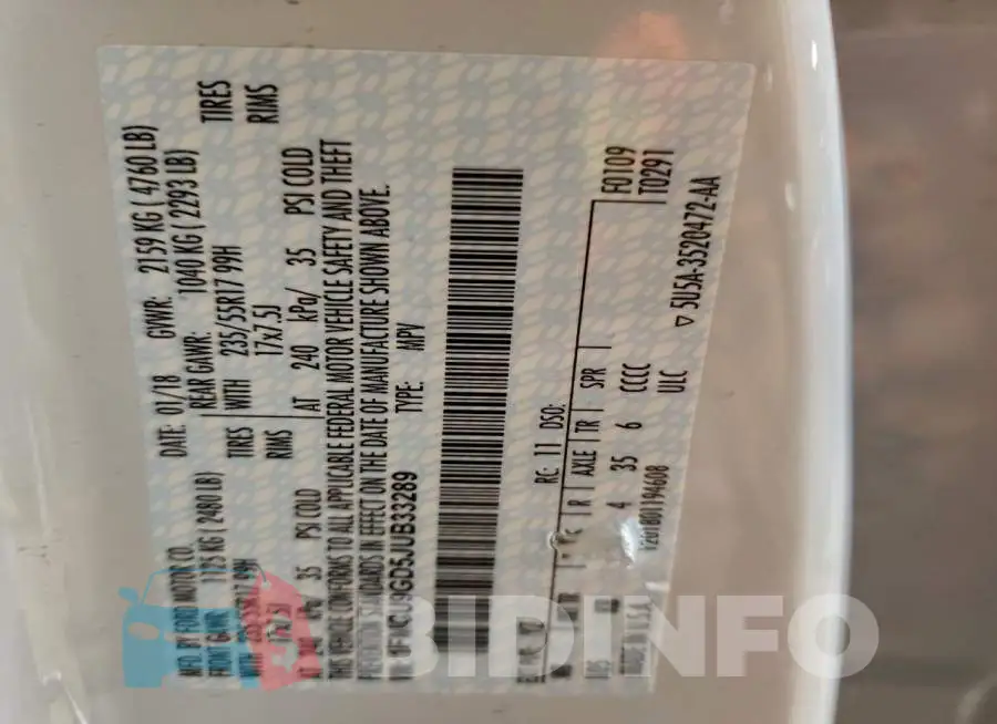 1FMCU9GD5JUB33289 Photo# 13