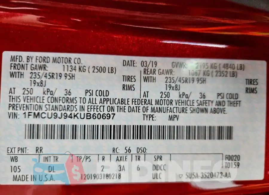 1FMCU9J94KUB60697 Photo# 14