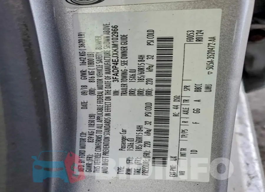 3FADP4EJXKM102966 Photo# 12
