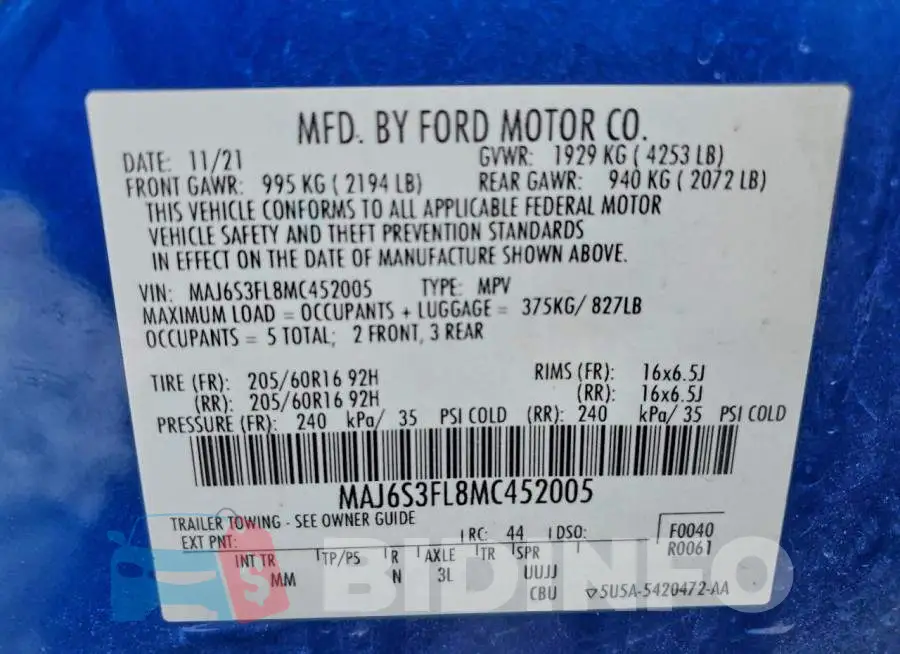 MAJ6S3FL8MC452005 Photo# 13