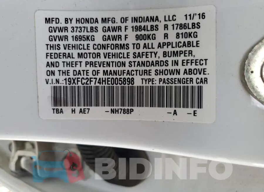 19XFC2F74HE005898 Photo# 12