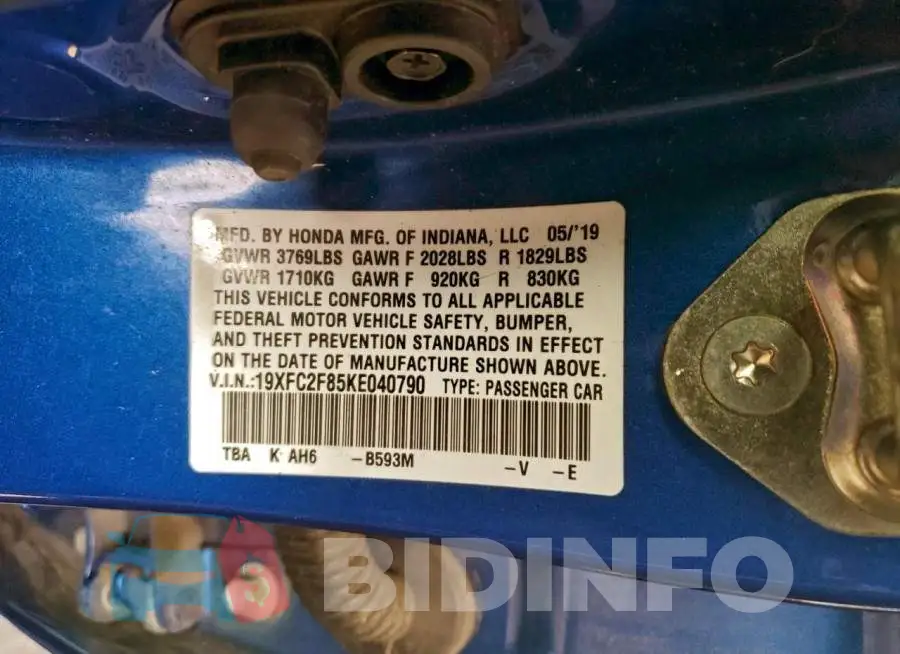 19XFC2F85KE040790 Photo# 12
