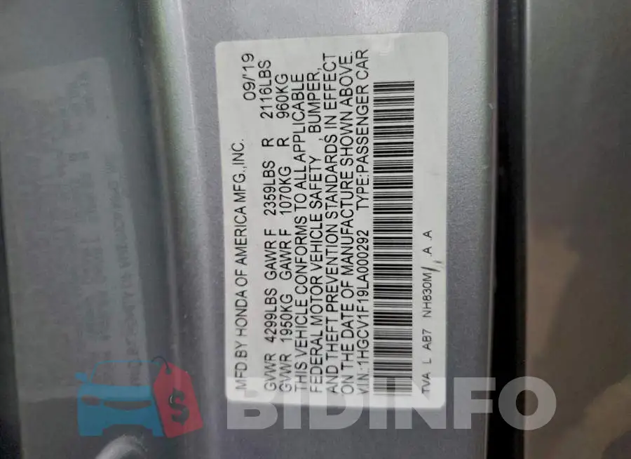 1HGCV1F19LA000292 Photo# 12