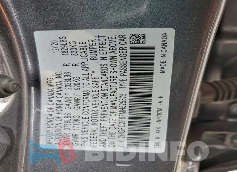 2HGFC2F67MH525875 Photo# 12