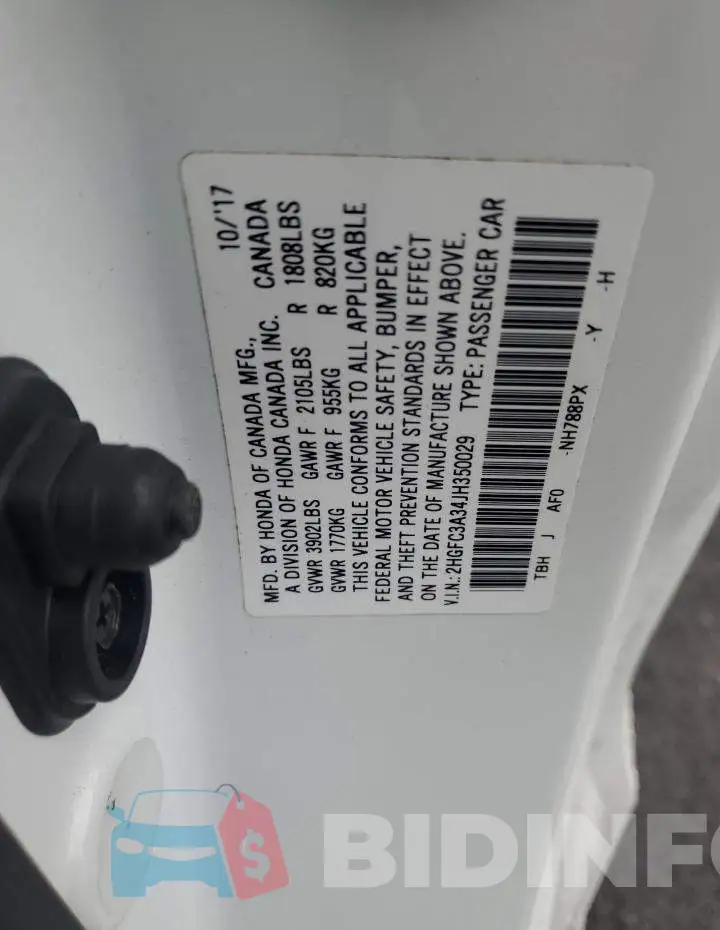 2HGFC3A34JH350029 Photo# 13
