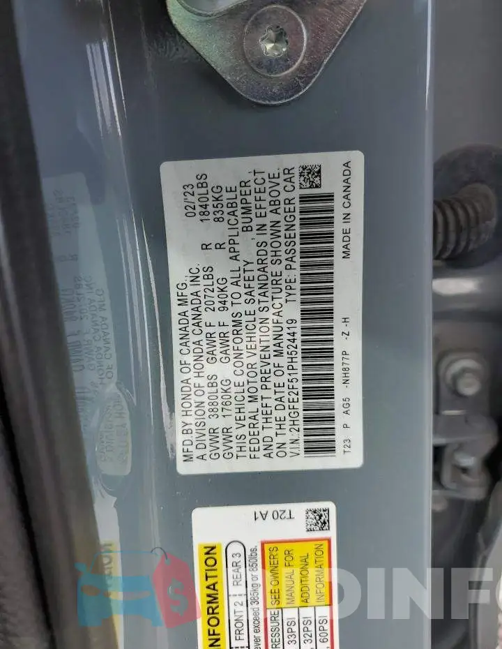 2HGFE2F51PH524419 Photo# 12