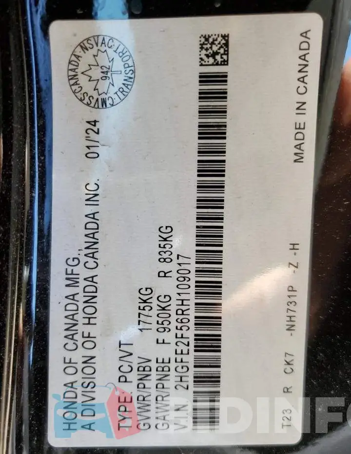 2HGFE2F56RH109017 Photo# 13