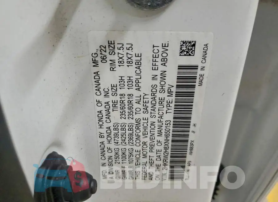 2HKRW2H8XNH650153 Photo# 13