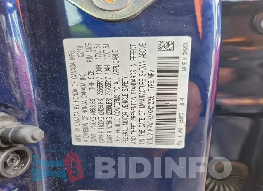 2HKRW6H3XKH212756 Photo# 13