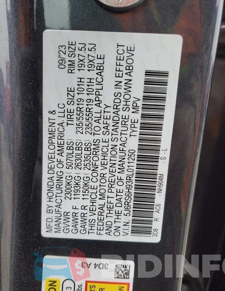 5J6RS6H93RL011250 Photo# 13