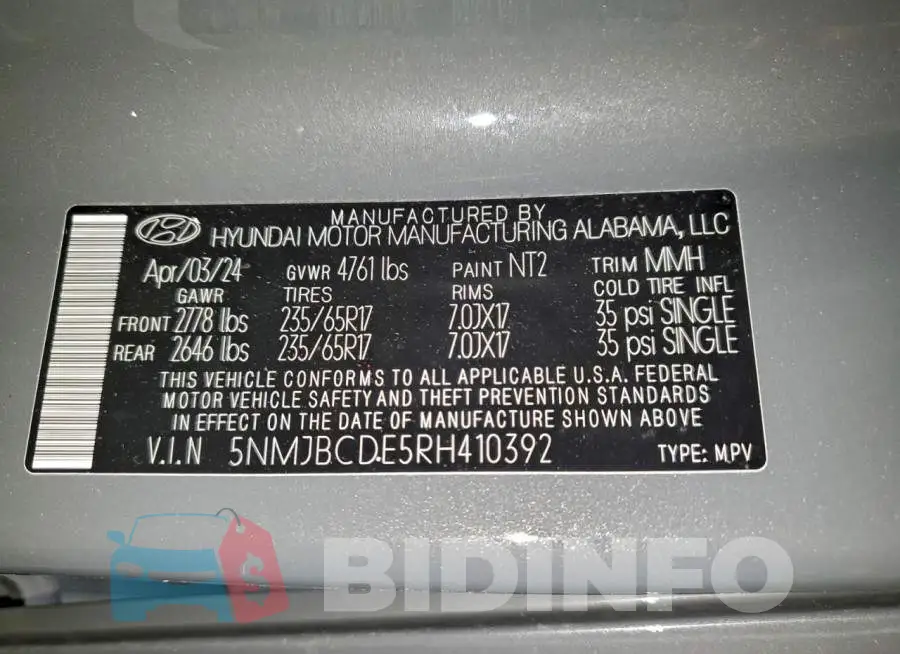5NMJBCDE5RH410392 Photo# 13