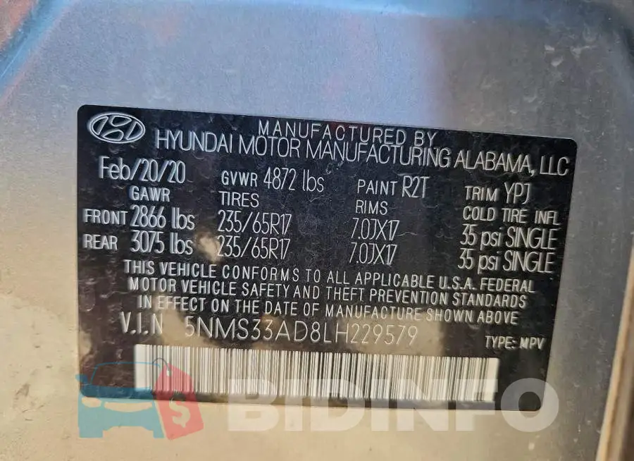 5NMS33AD8LH229579 Photo# 14