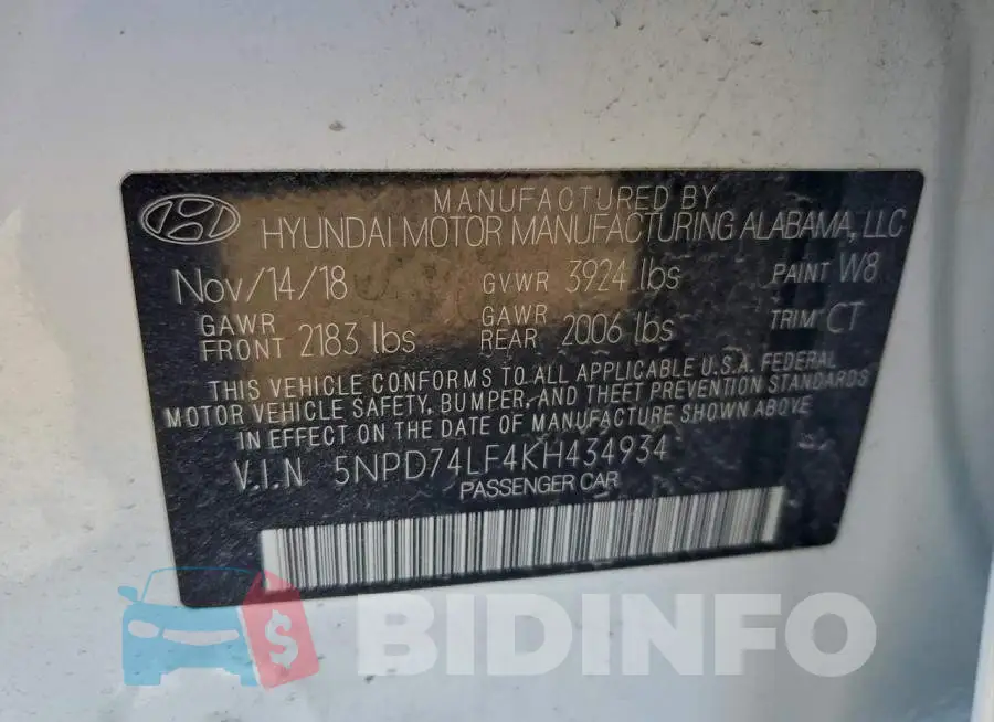5NPD74LF4KH434934 Photo# 12