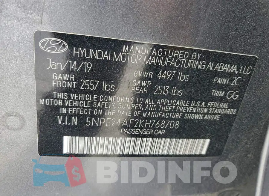 5NPE24AF2KH768708 Photo# 12