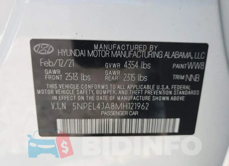 5NPEL4JA8MH121962 Photo# 12