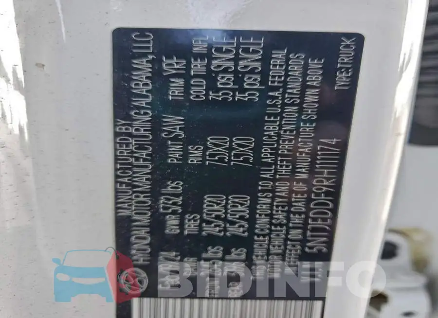 5NTJEDDF9RH111174 Photo# 12