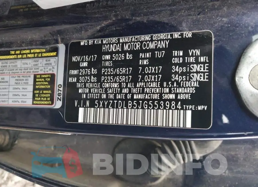 5XYZTDLB5JG553984 Photo# 13