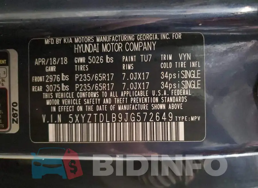 5XYZTDLB9JG572649 Photo# 13