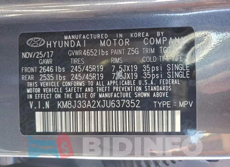 KM8J33A2XJU637352 Photo# 13
