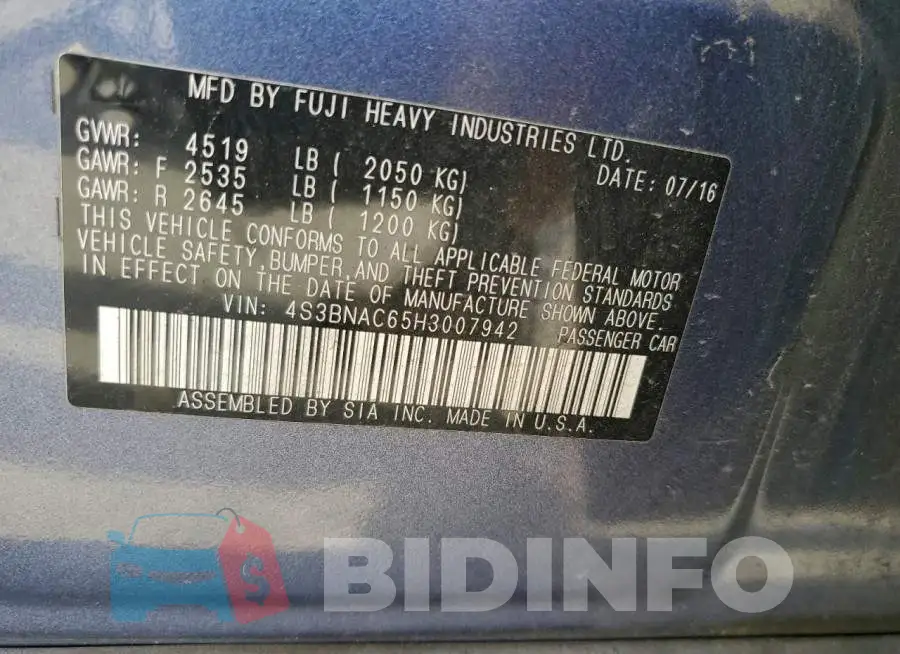 4S3BNAC65H3007942 Photo# 13