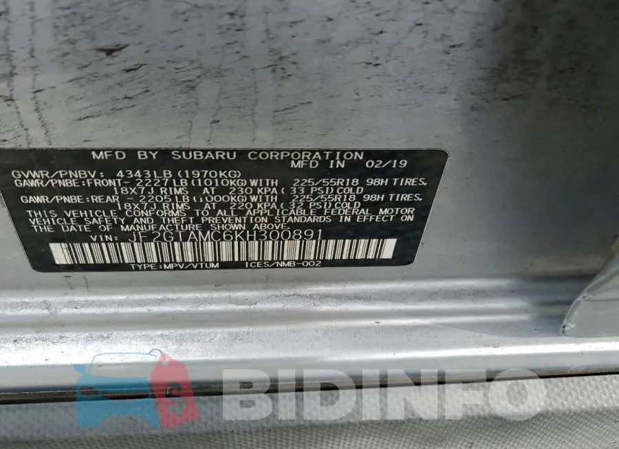 JF2GTAMC6KH300891 Photo# 12