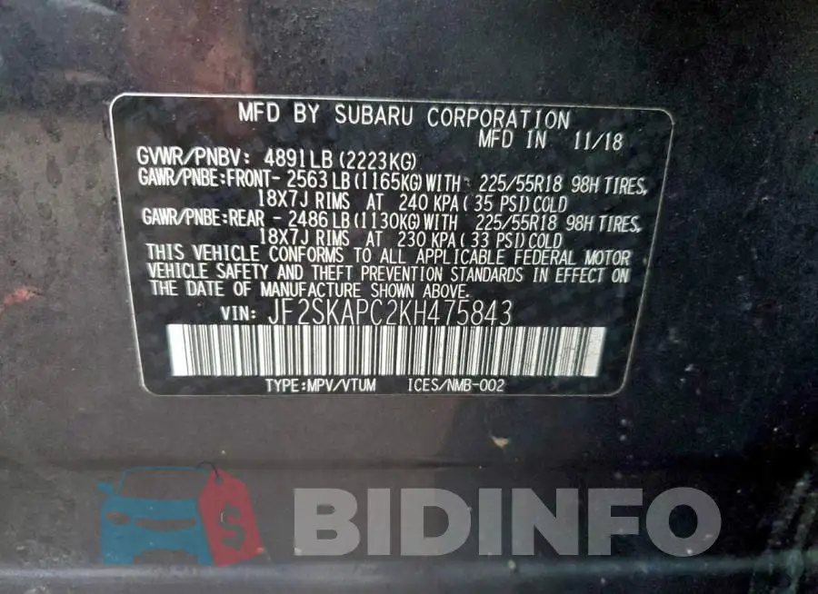 JF2SKAPC2KH475843 Photo# 14