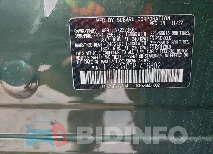 JF2SKARC6PH416802 Photo# 12
