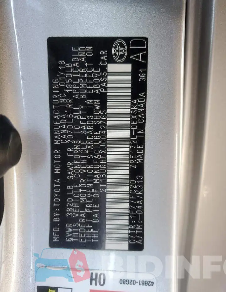 2T1BURHEXJC042765 Photo# 13