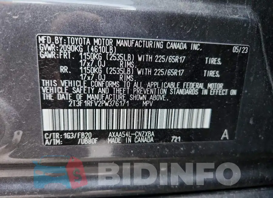 2T3F1RFV2PW376171 Photo# 13