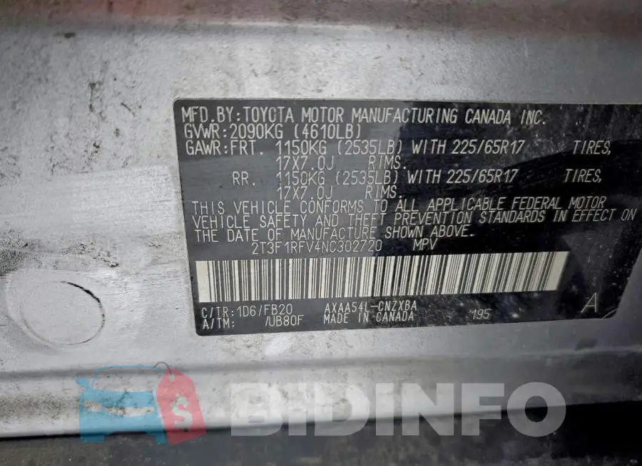 2T3F1RFV4NC302720 Photo# 12