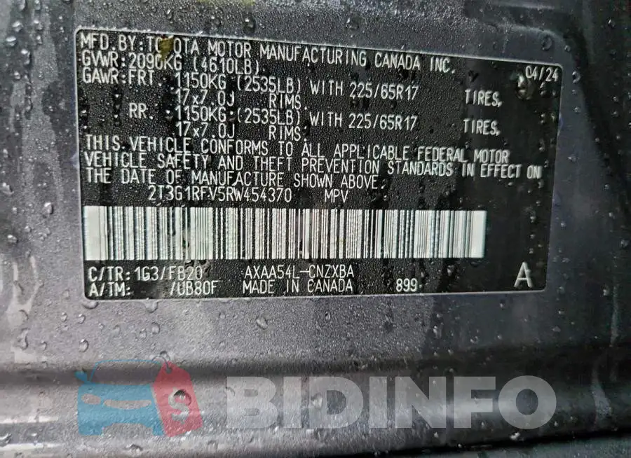 2T3G1RFV5RW454370 Photo# 13