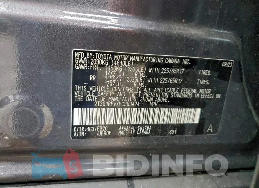 2T3G1RFVXPC383424 Photo# 13