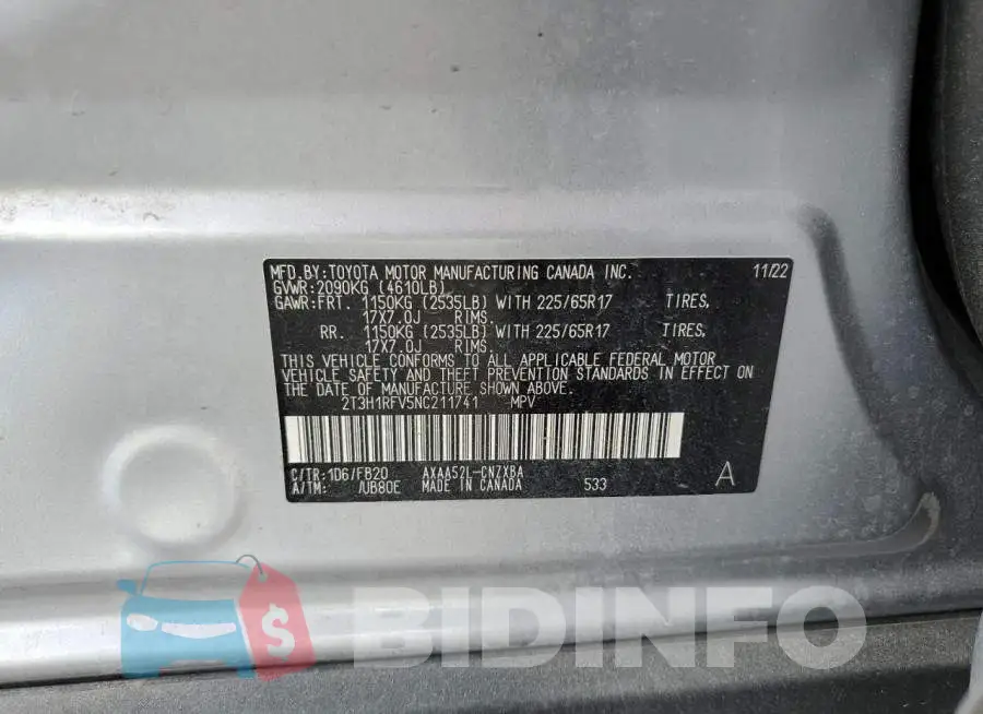 2T3H1RFV5NC211741 Photo# 12