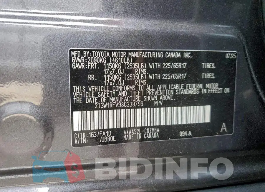 2T3W1RFV9SC338799 Photo# 13