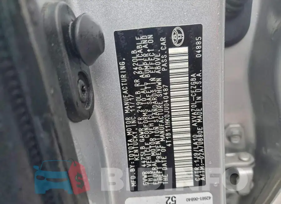 4T1B11HK0JU040487 Photo# 12