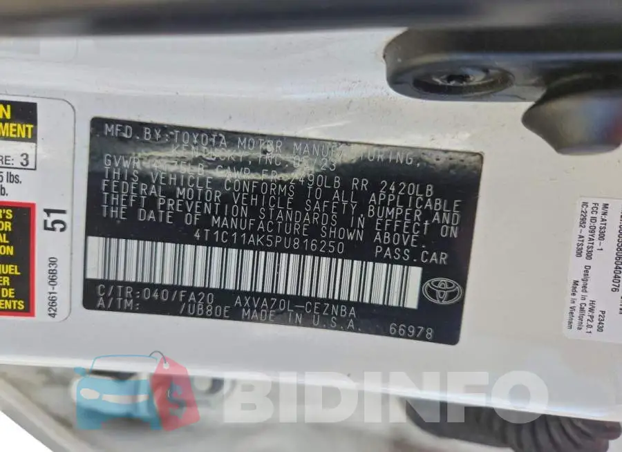 4T1C11AK5PU816250 Photo# 12