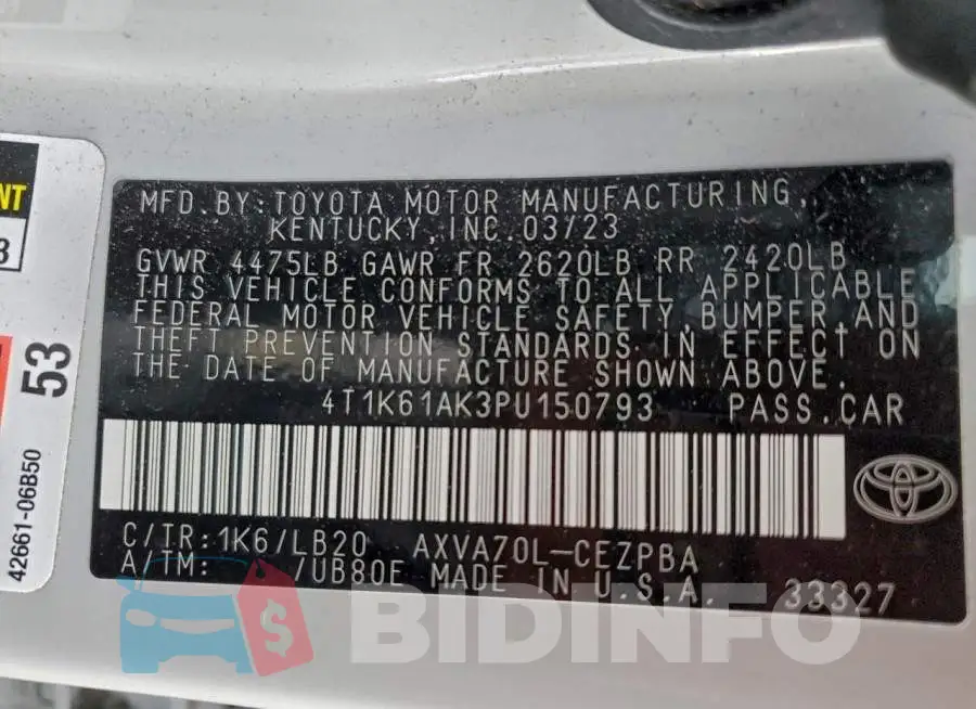 4T1K61AK3PU150793 Photo# 13